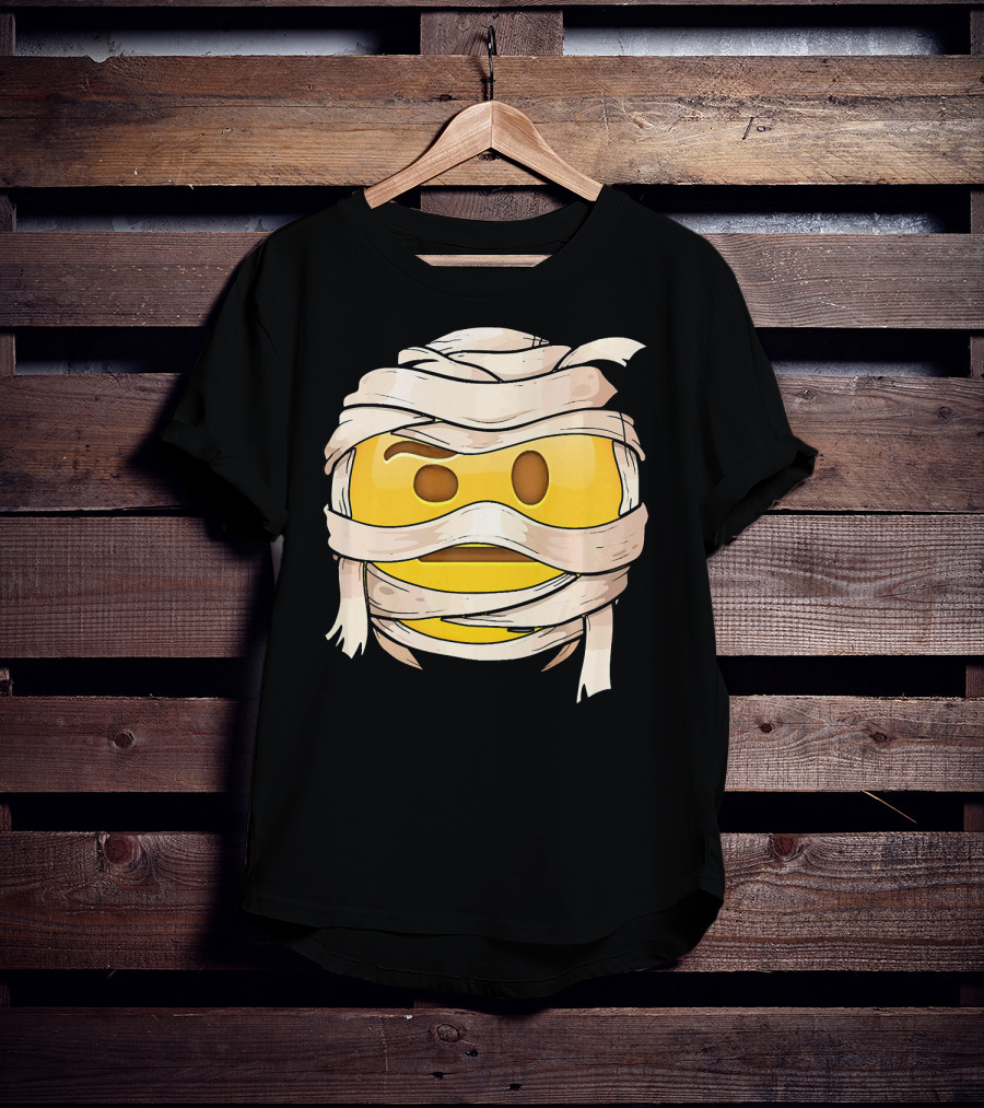 Face With Raised Eyebrow Emoji Wrapped Mummy Wink Out T-Shirt