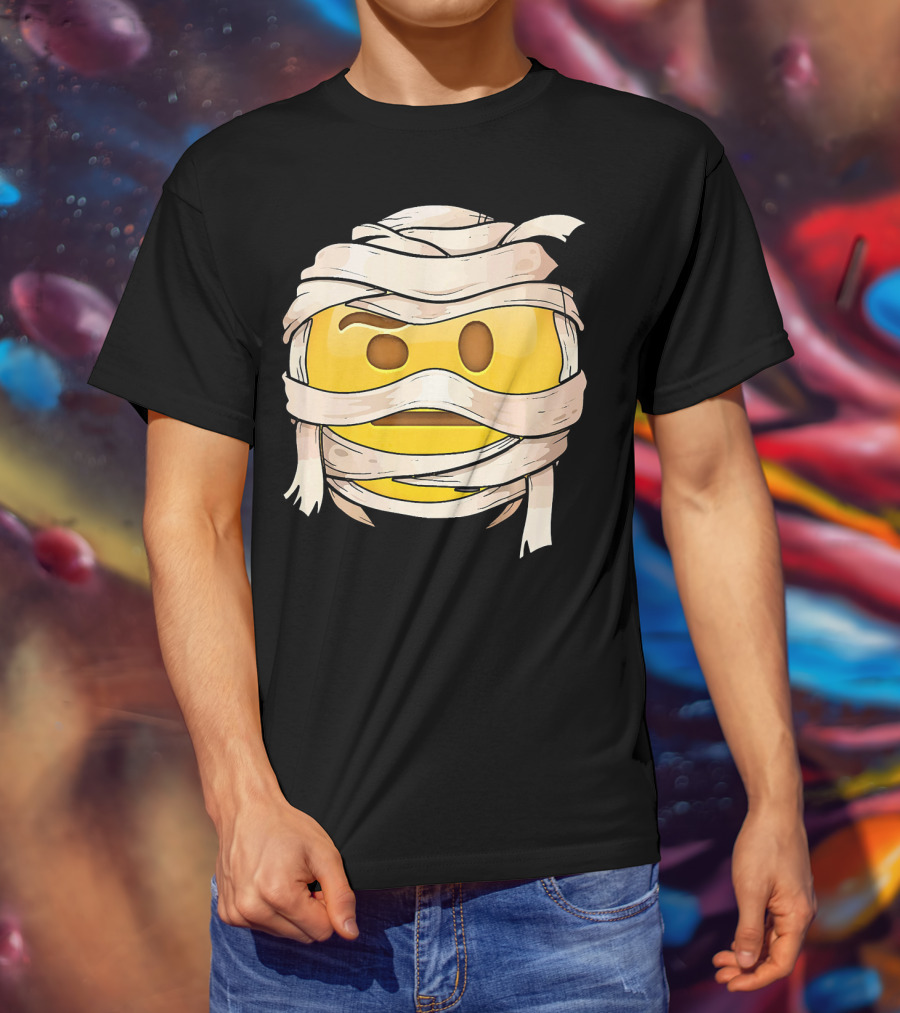 Face With Raised Eyebrow Emoji Wrapped Mummy Wink Out T-Shirt