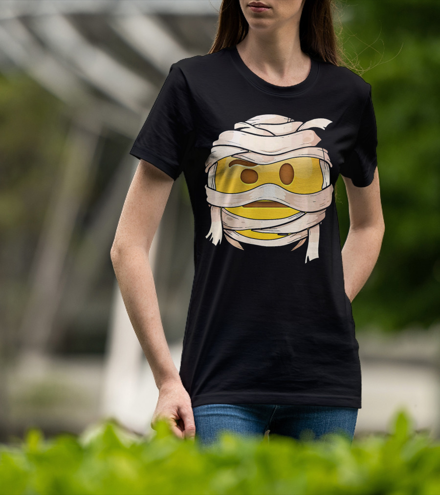 Face With Raised Eyebrow Emoji Wrapped Mummy Wink Out T-Shirt