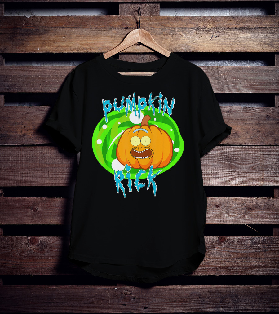 Pumpkin Rick Halloween Parody With Green Portal And Cartoon Face T-Shirt