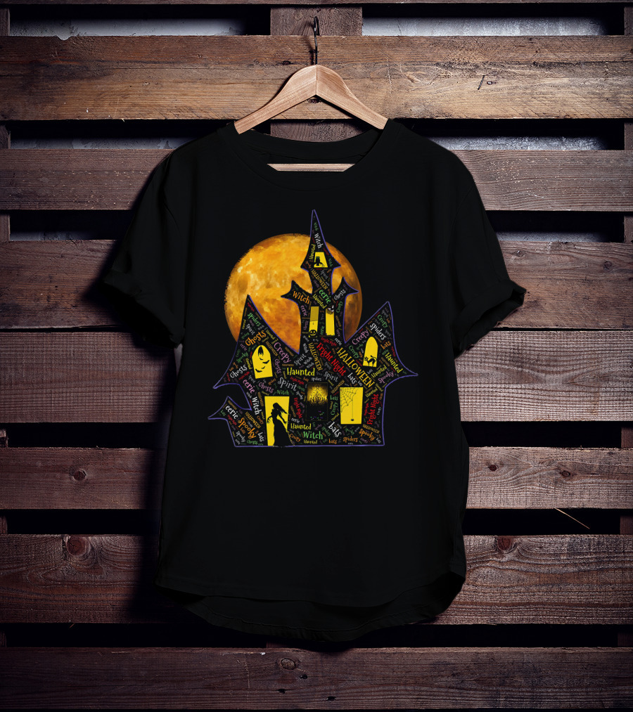 Creepy Ghosts Witch Haunted Spirit Halloween Haunted Mansion Full Moon T-Shirt