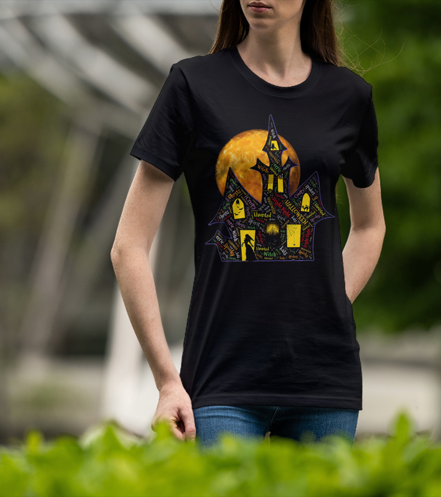 Creepy Ghosts Witch Haunted Spirit Halloween Haunted Mansion Full Moon T-Shirt