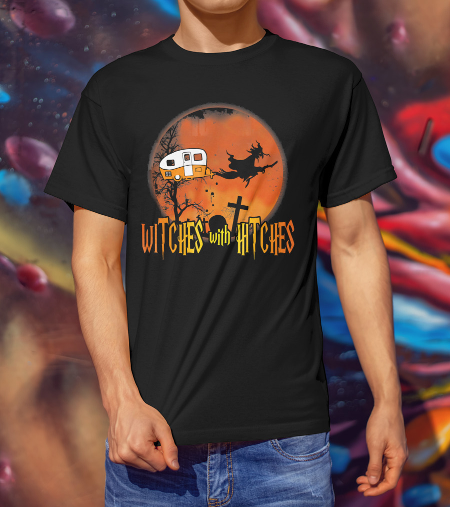 Witches With Hitches Halloween Camper Scene T-Shirt