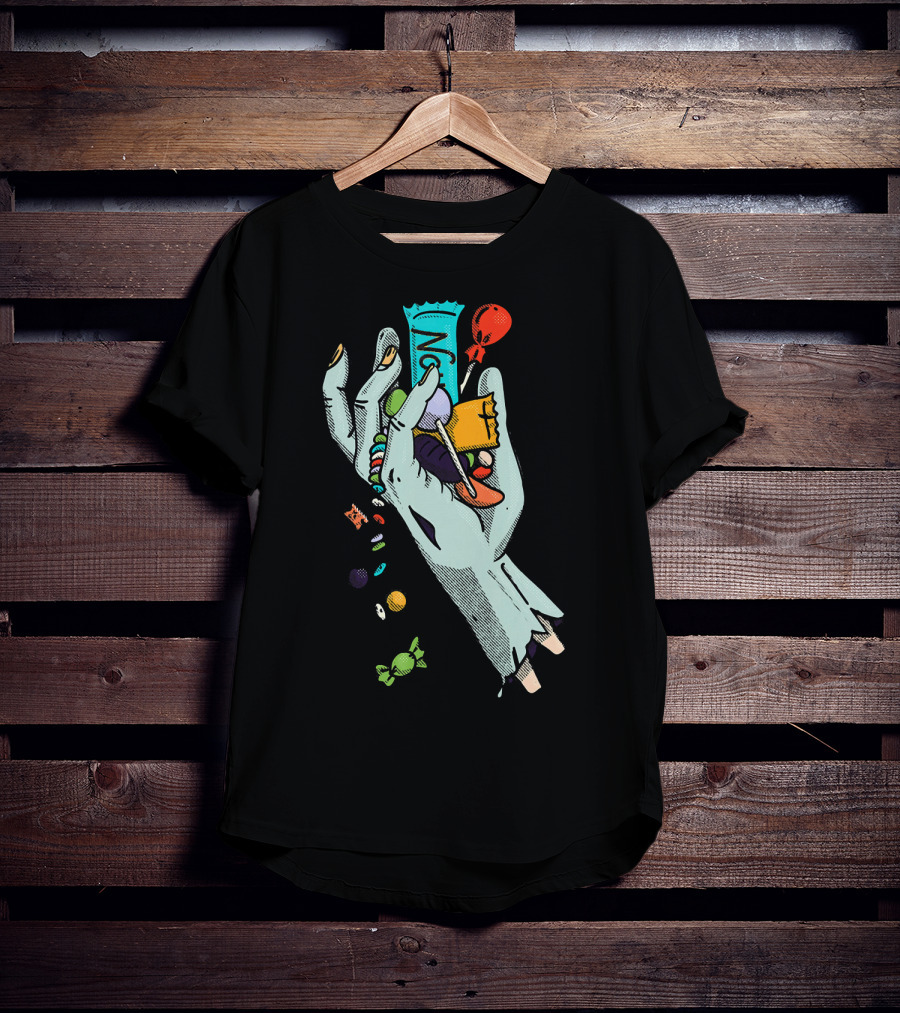 Holidaze Trick Or Treat Zombie Hand No Treats Candies Balloon T-Shirt