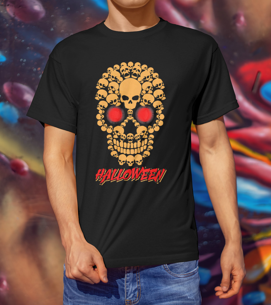 HALLOWEEN Skull Skeleton Zombie Face T-Shirt