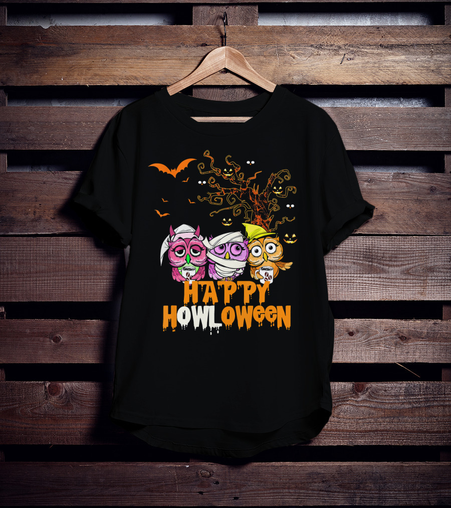 Happy Howloween Funny Mummy Witch Owls Halloween T-Shirt