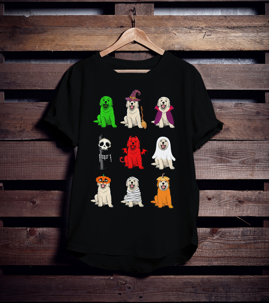 Golden Retrievers Halloween Costumes Funny Ghost Witch Pumpkin Mummy Devil Skeleton T-Shirt