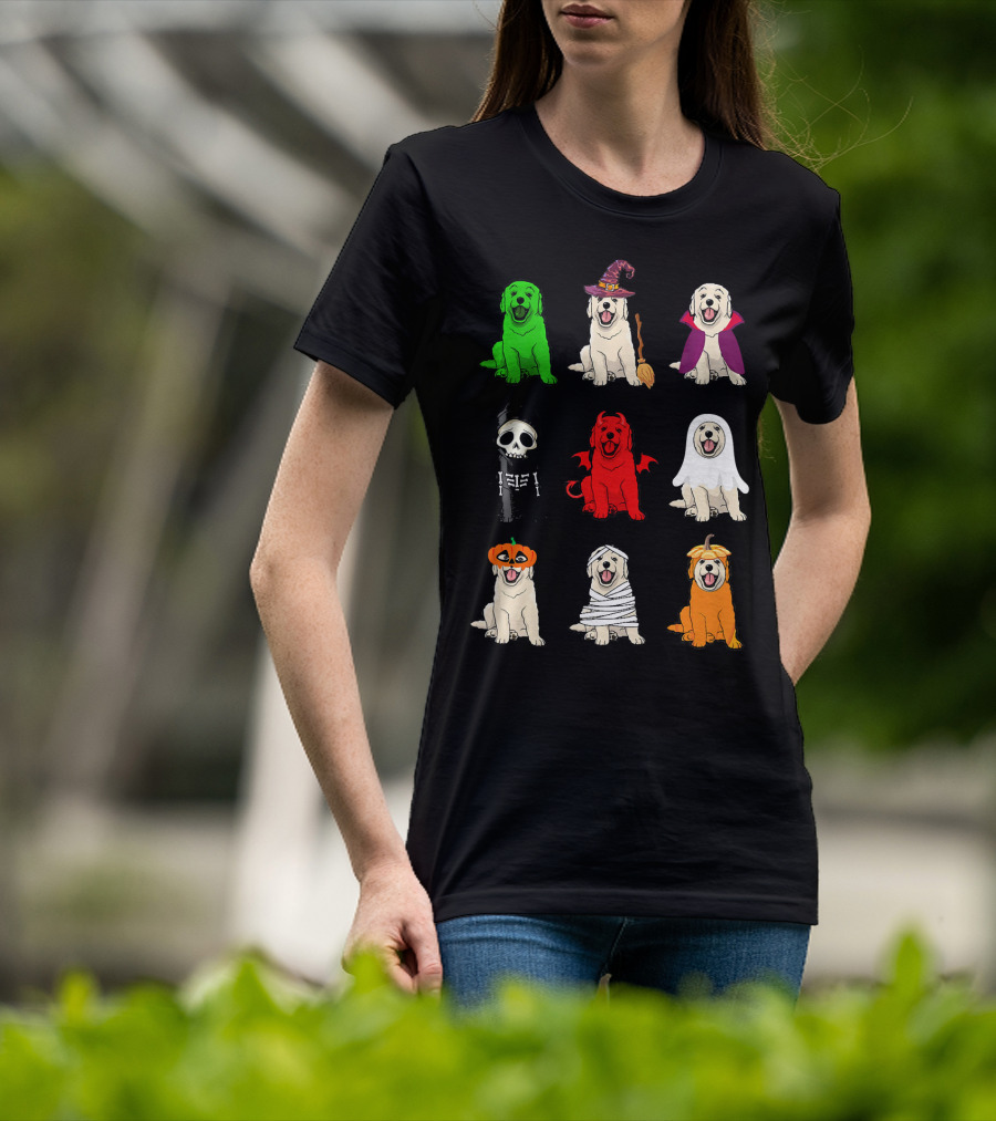 Golden Retrievers Halloween Costumes Funny Ghost Witch Pumpkin Mummy Devil Skeleton T-Shirt