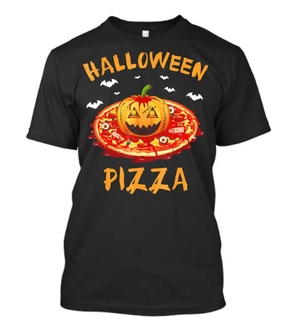 Halloween Pizza Pumpkin With Bats And Spooky Toppings T-Shirt
