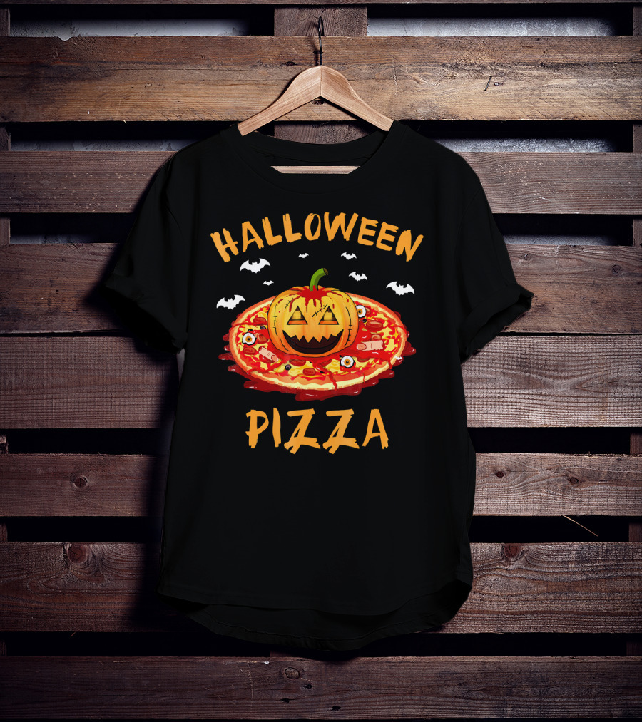 Halloween Pizza Pumpkin With Bats And Spooky Toppings T-Shirt