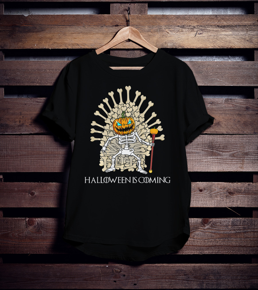 Halloween Is Coming Skeleton Pumpkin Throne T-Shirt
