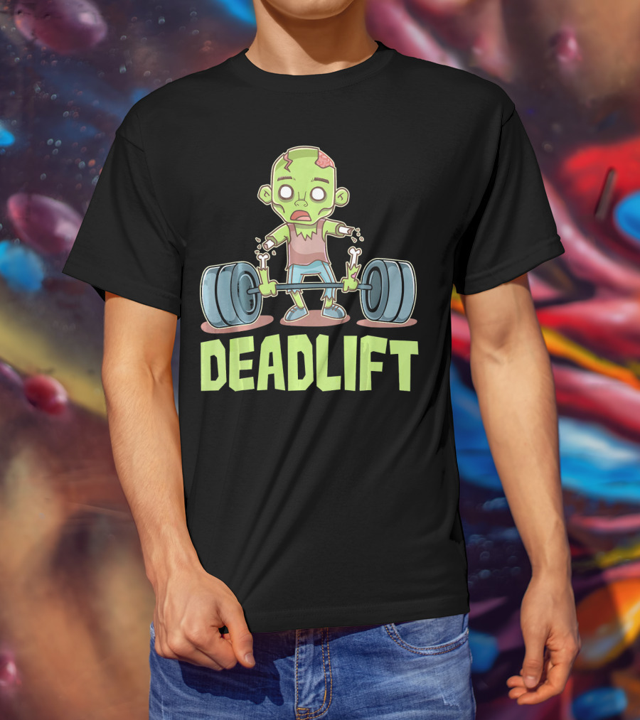 Deadlift Zombie Lifting Cartoon Undead Weightlifting T-Shirt