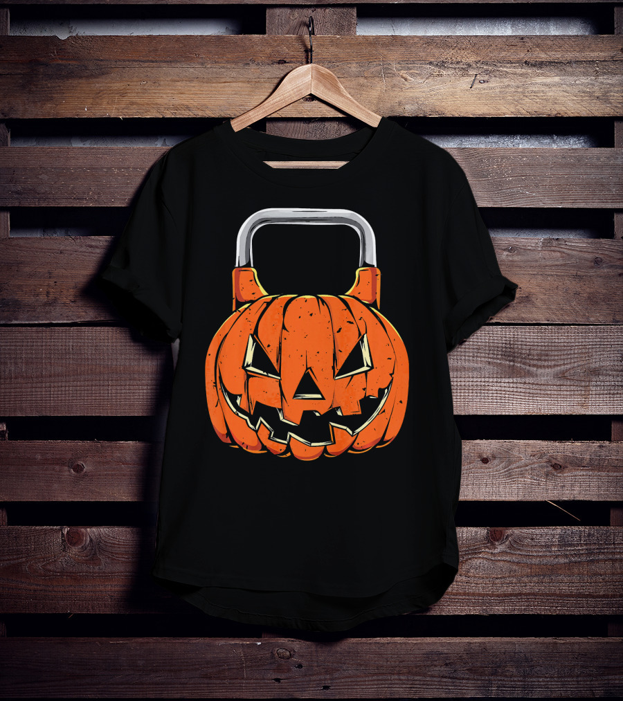 Kettlebell Fitness Gym And Spooky Pumpkin Halloween Workout T-Shirt