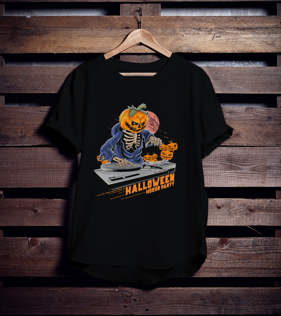 Halloween Horror Party Jack O Lantern DJ Pumpkin Halloween Horr T-Shirt