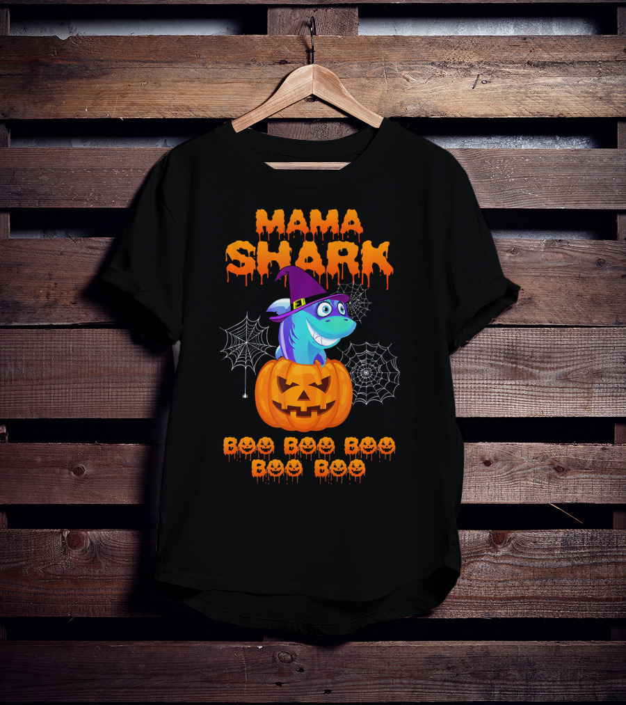 Mama Shark Halloween Boo Boo Boo Boo Boo Pumpkin Witch Hat T-Shirt