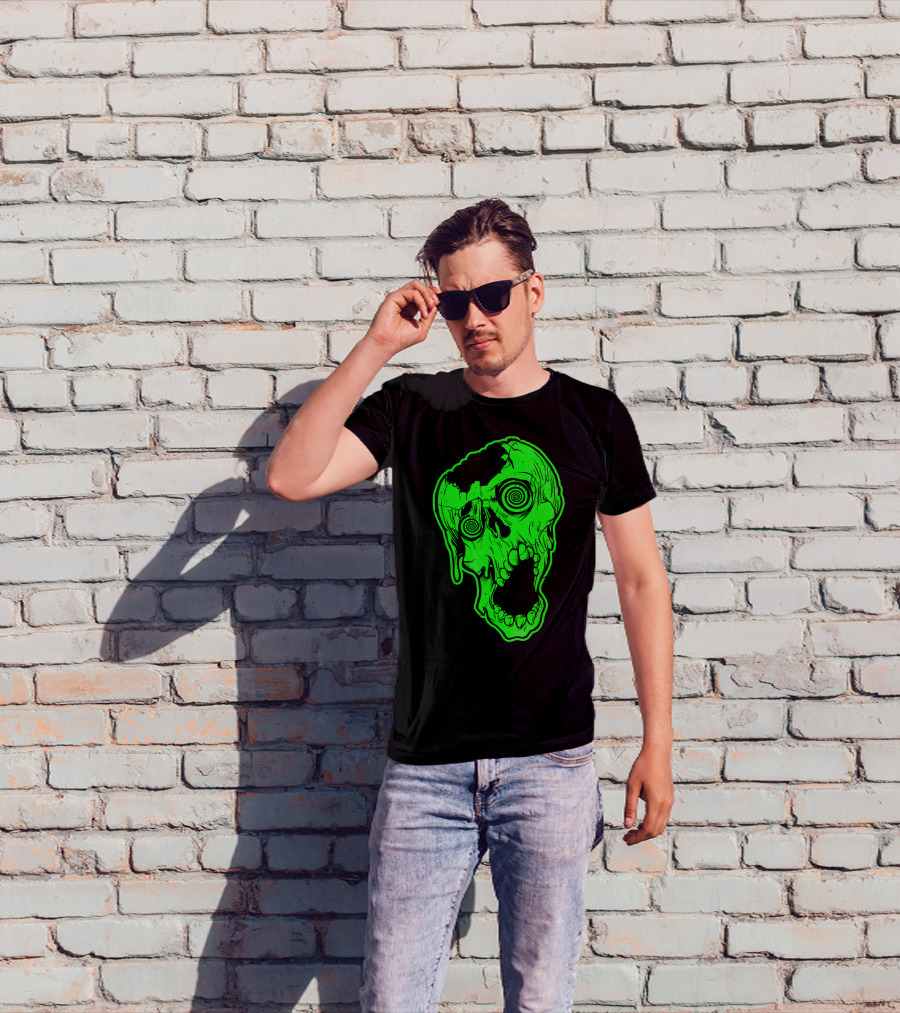 Retro Neon Zombie Skull Skateboarding Style 80s T-Shirt