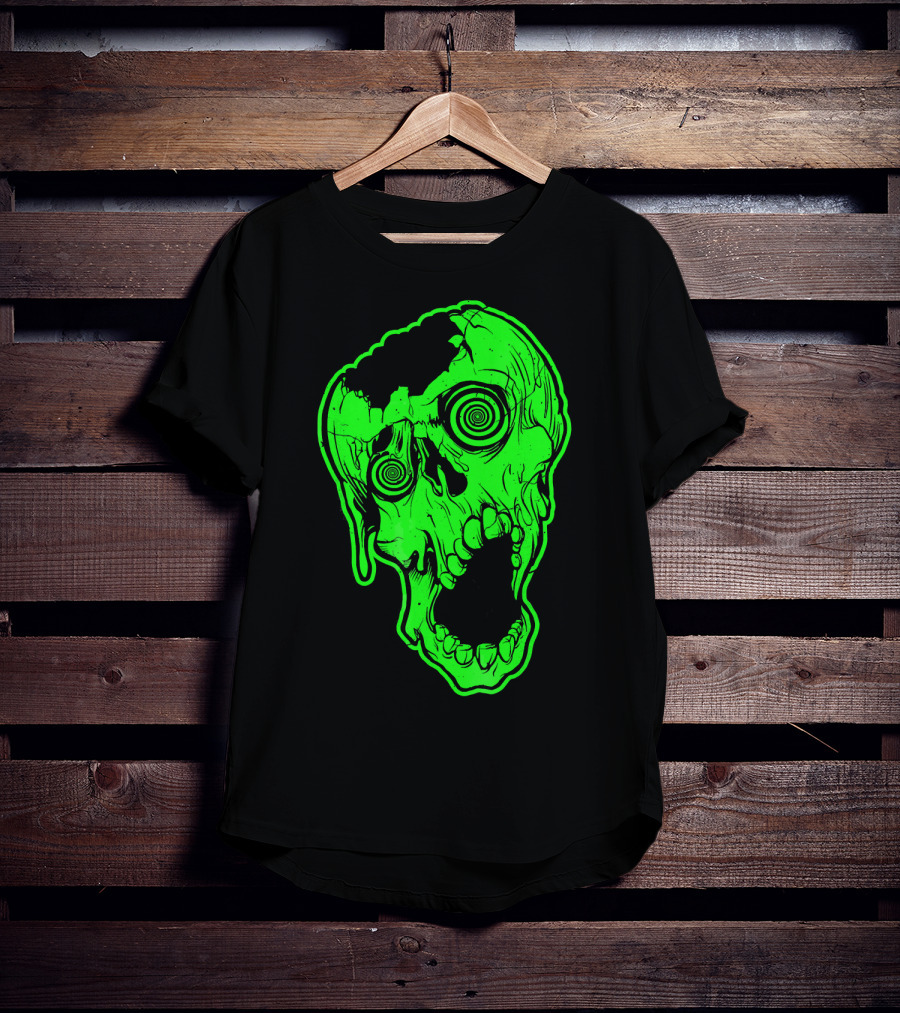 Retro Neon Zombie Skull Skateboarding Style 80s T-Shirt