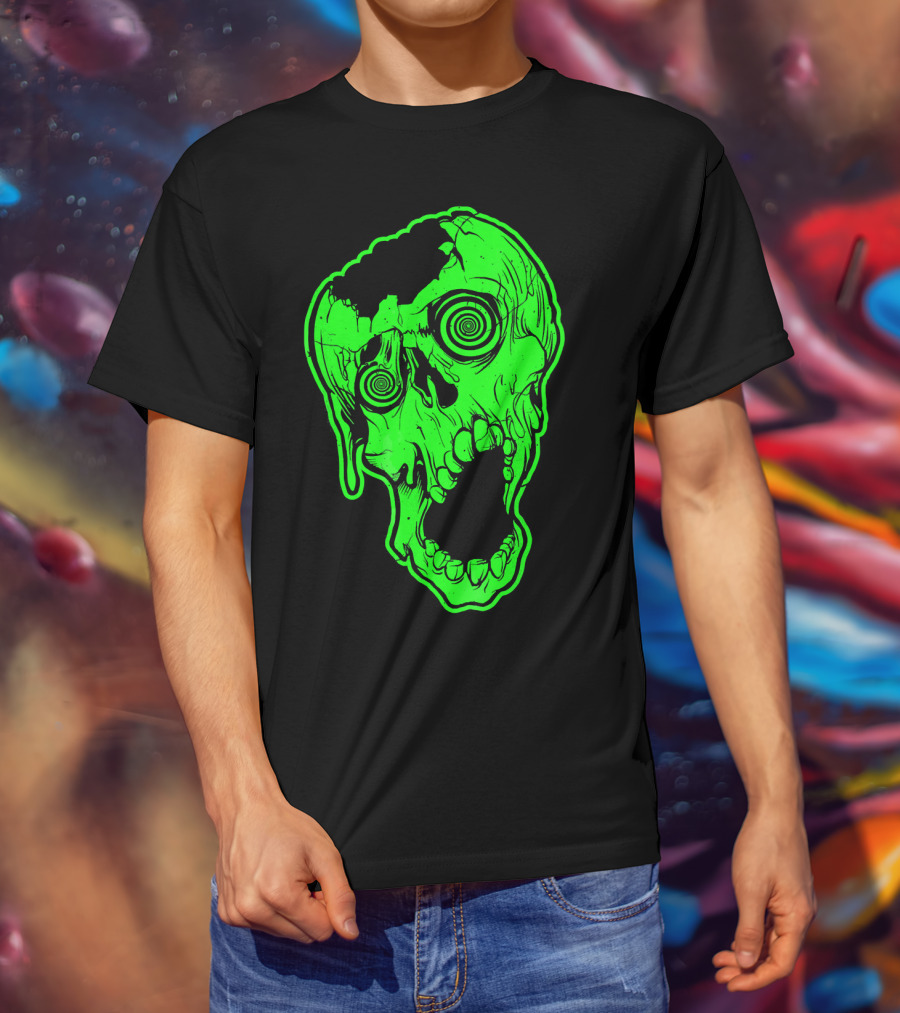 Retro Neon Zombie Skull Skateboarding Style 80s T-Shirt
