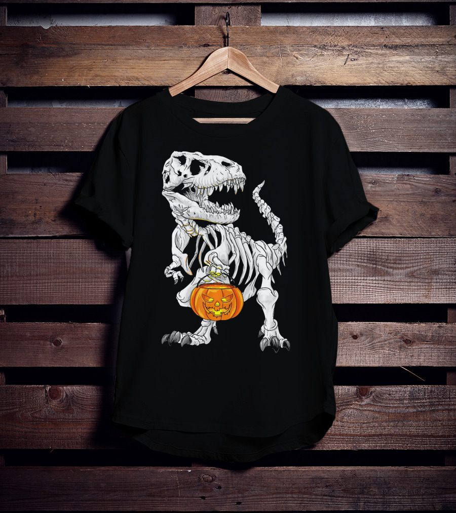 T Rex Skeleton Halloween Costume Dinosaur Pumpkin T-Shirt