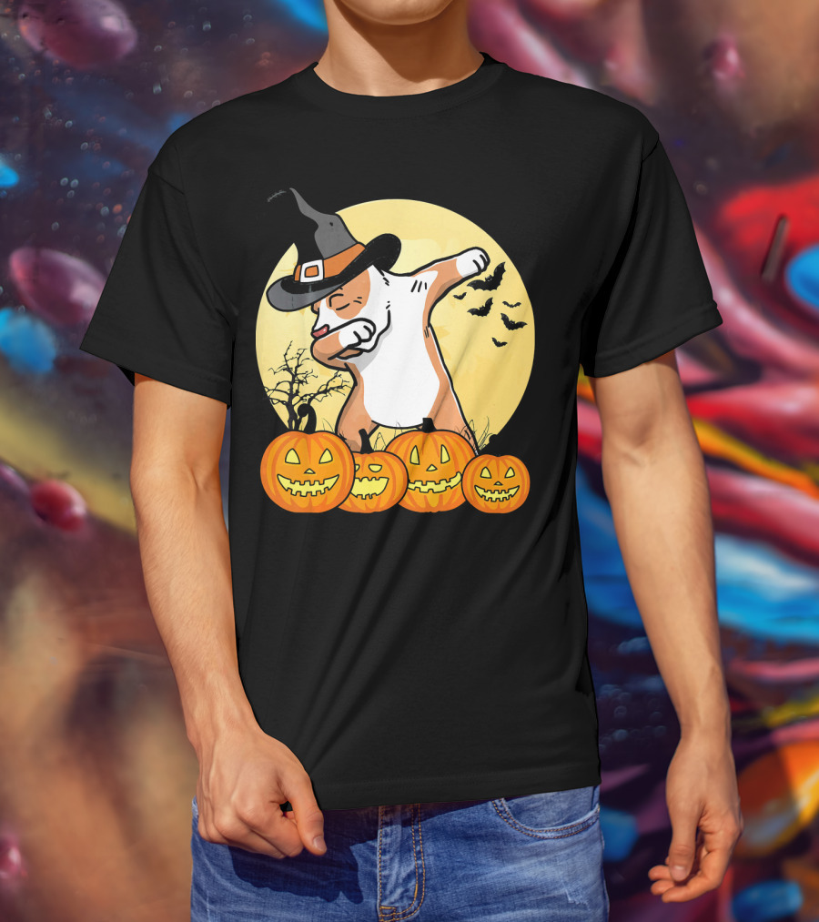 Dabbing Pit Bull Halloween Witch Hat Pumpkins Bats Dance Funny Dog T-Shirt