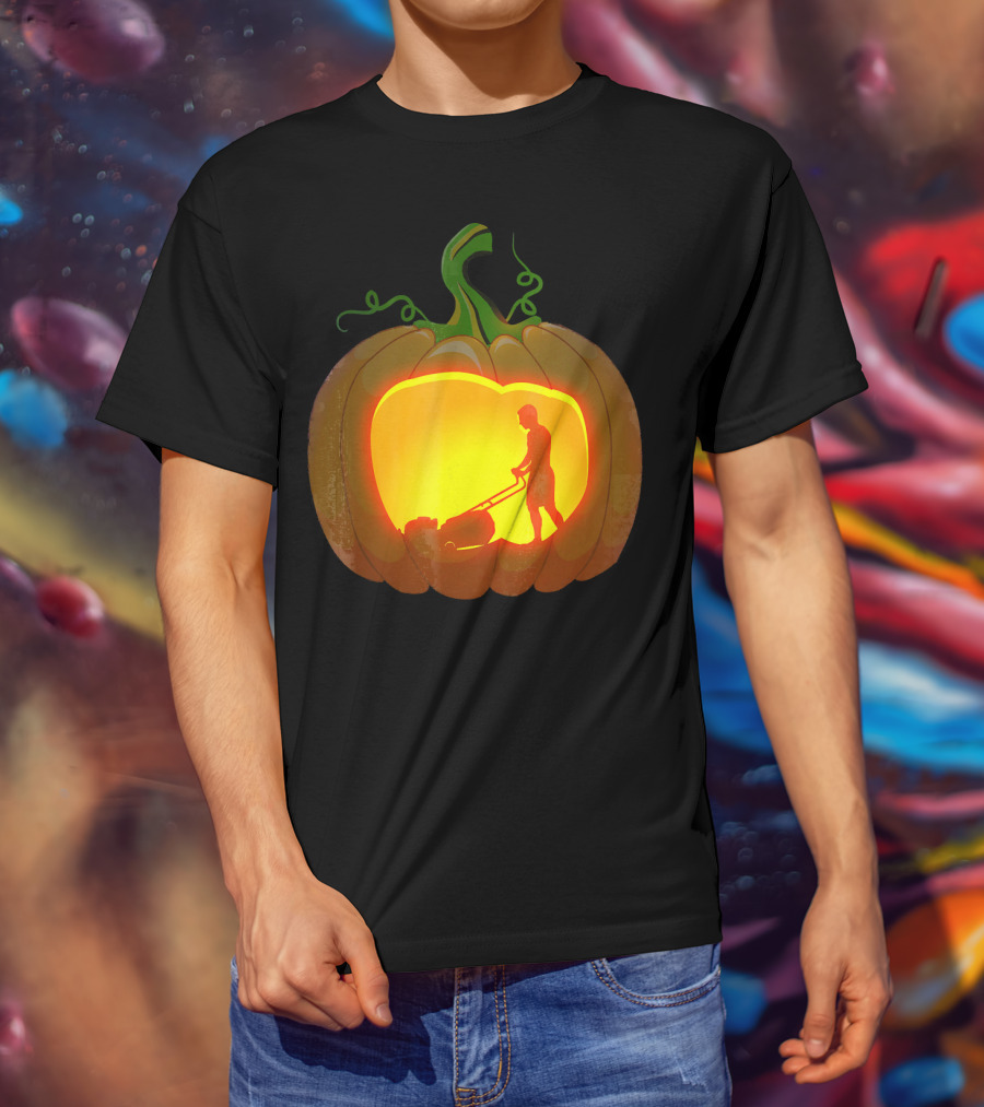 Pumpkin Jack-O'-Lantern With Lawn Mower T-Shirt