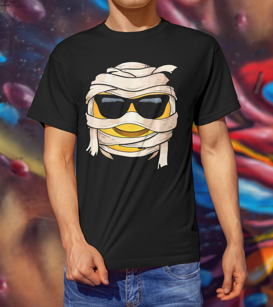 Smiling Face With Sunglasses Emoji Wink Wrapped In Bandages T-Shirt