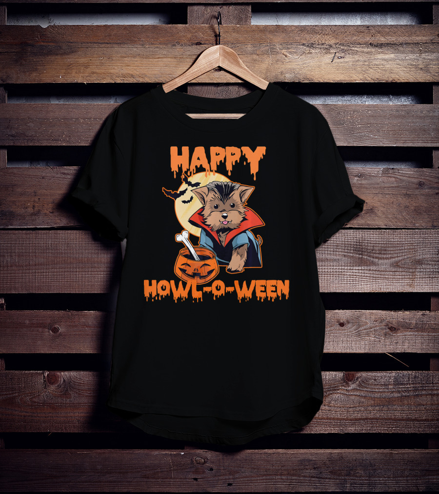 HAPPY HOWL O WEEN Morkie Vampire Moon Pumpkin T-Shirt