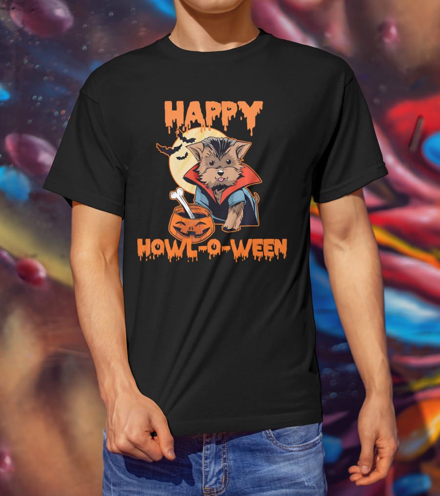 HAPPY HOWL O WEEN Morkie Vampire Moon Pumpkin T-Shirt