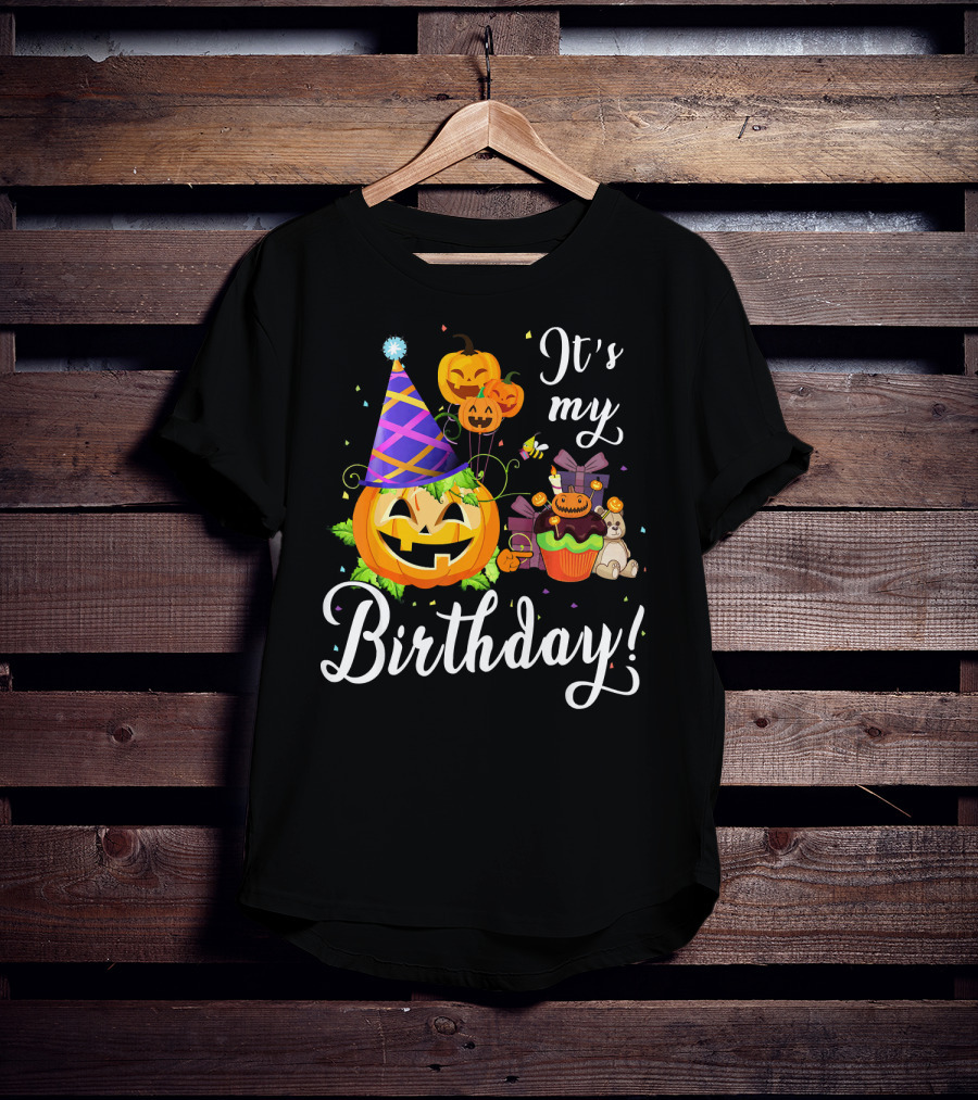 It's My Birthday Cute Pumpkin With Party Hat And Cupcake Fun T-Shirt