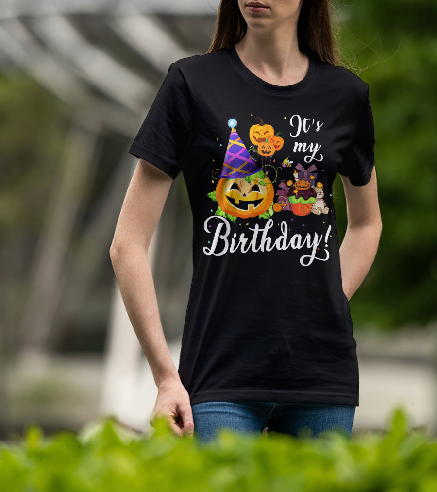It's My Birthday Cute Pumpkin With Party Hat And Cupcake Fun T-Shirt