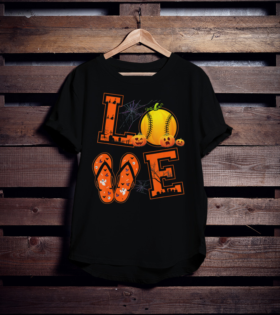 LOVE Halloween Softball Pumpkin T-Shirt