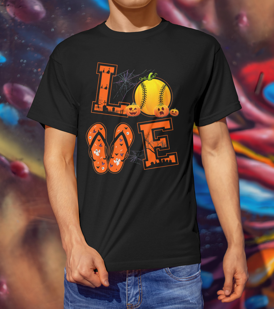 LOVE Halloween Softball Pumpkin T-Shirt