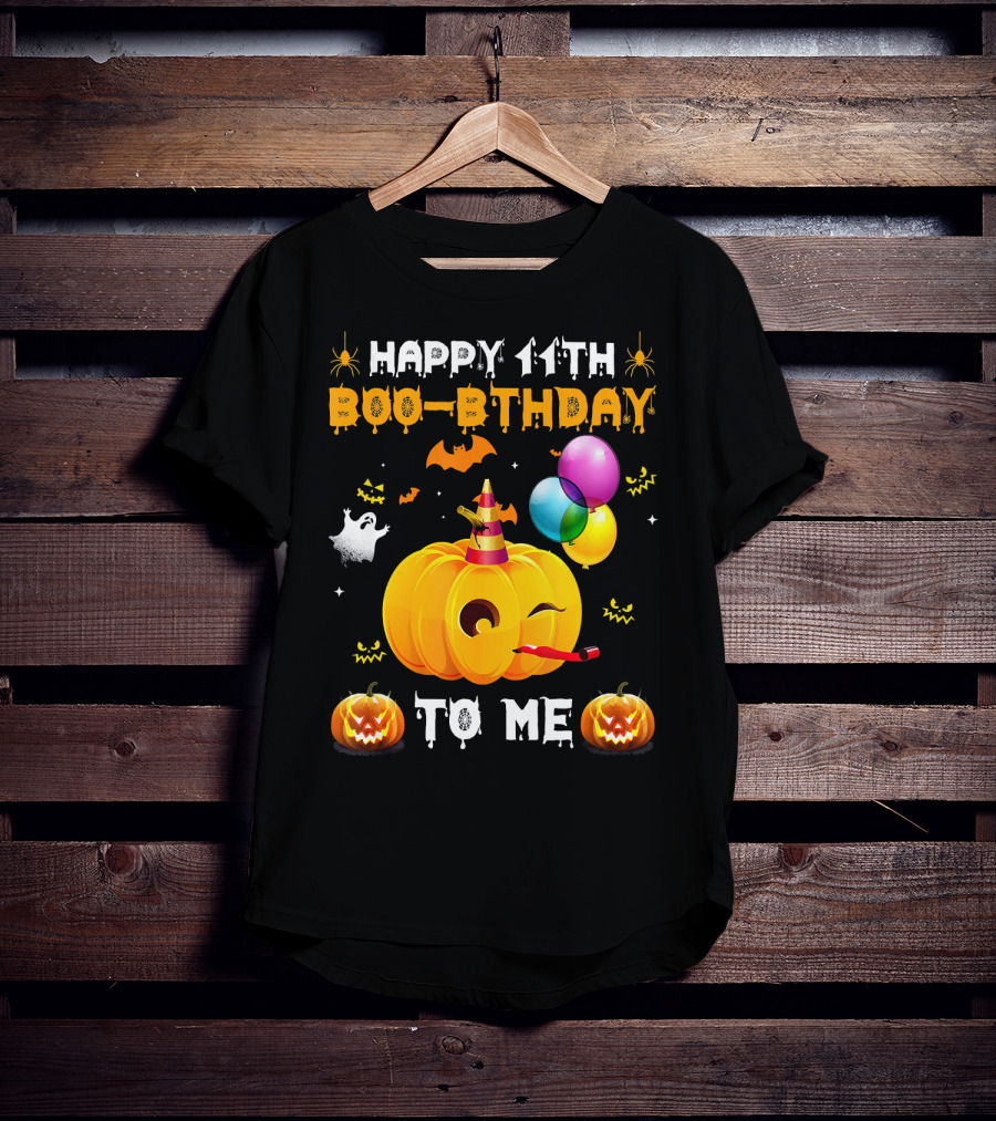 Happy 11th Boo-Pthday To Me Halloween Pumpkin And Balloons T-Shirt