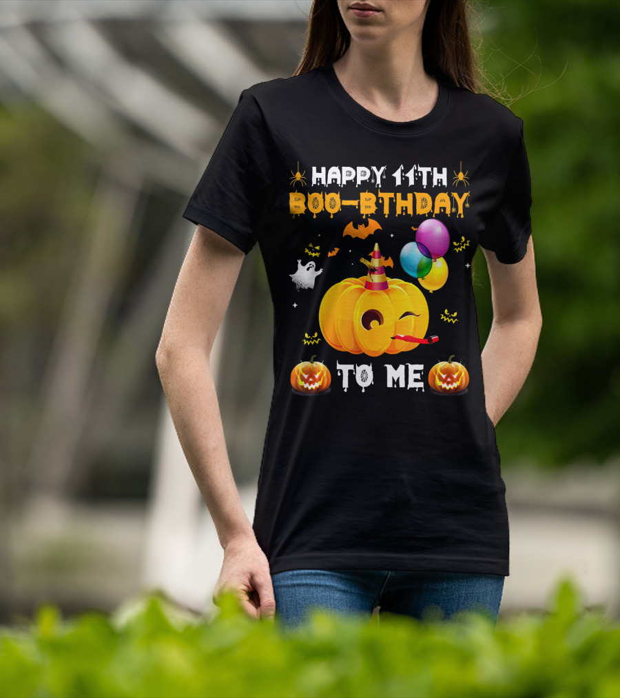 Happy 11th Boo-Pthday To Me Halloween Pumpkin And Balloons T-Shirt