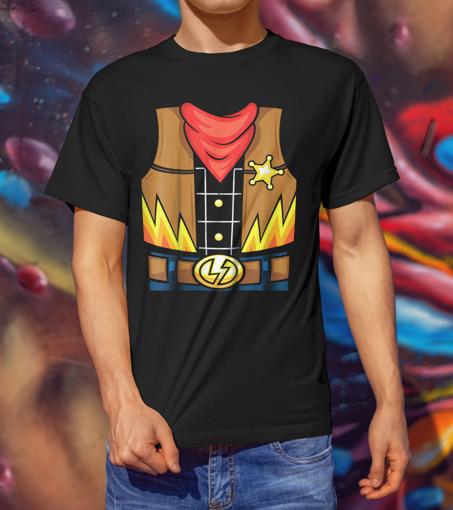 Kids Cowboy Lightning Sheriff Badge Vest T-Shirt