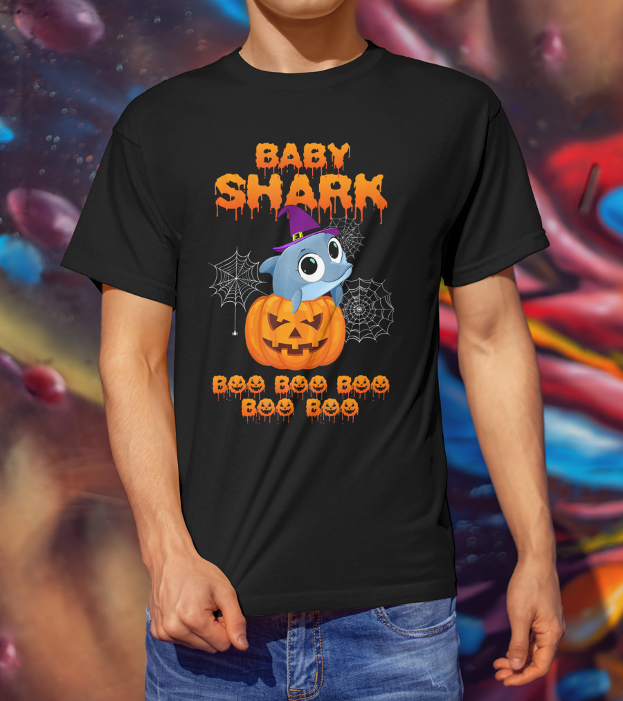 Baby Shark Halloween Boo Boo Boo Pumpkin Witch Hat Spider Webs T-Shirt