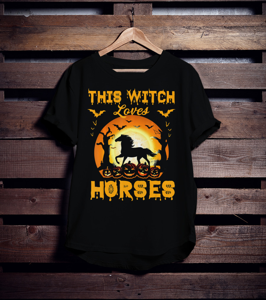 This Witch Loves Horses Halloween Moon And Pumpkins T-Shirt
