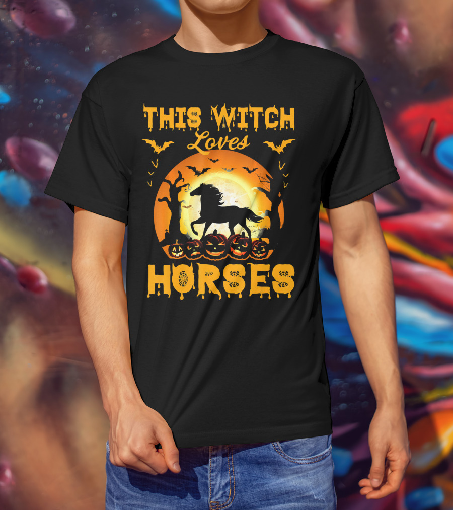 This Witch Loves Horses Halloween Moon And Pumpkins T-Shirt