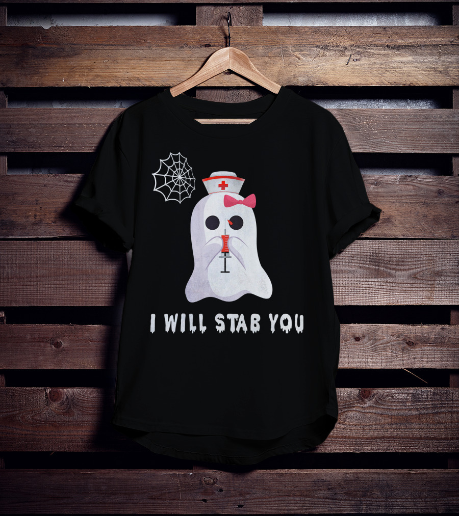 I Will Stab You Ghost Nurse Syringe Spider Web T-Shirt