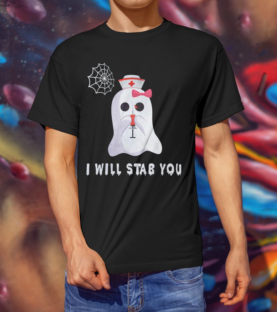 I Will Stab You Ghost Nurse Syringe Spider Web T-Shirt