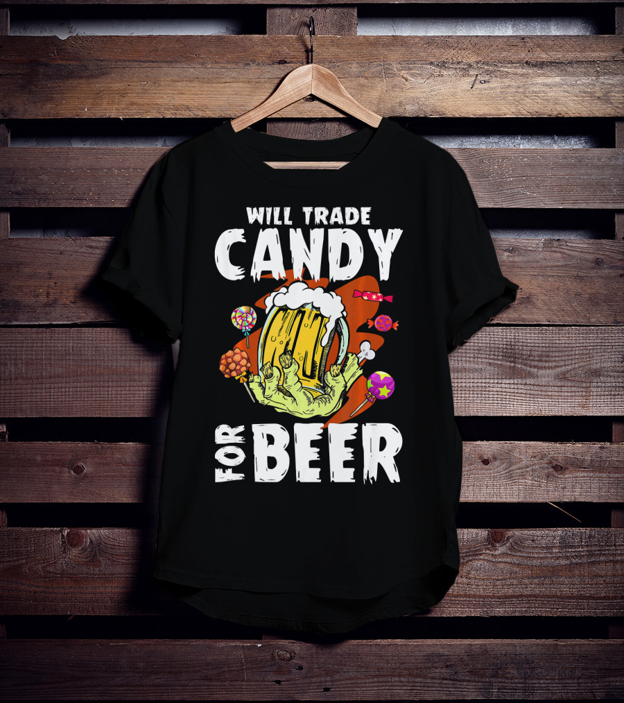 Will Trade Candy For Beer Halloween Zombie Hand Lollipops T-Shirt