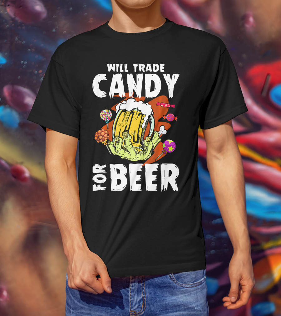 Will Trade Candy For Beer Halloween Zombie Hand Lollipops T-Shirt