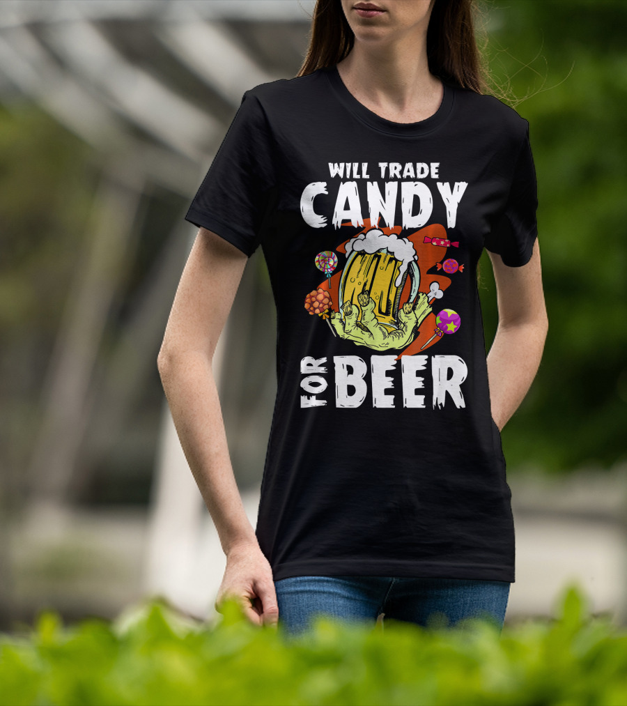 Will Trade Candy For Beer Halloween Zombie Hand Lollipops T-Shirt