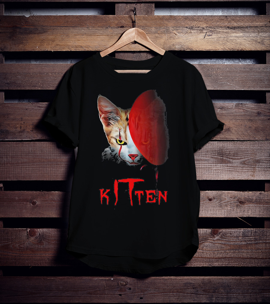 Kitten Cat Halloween Clown Red Balloon Horror T-Shirt