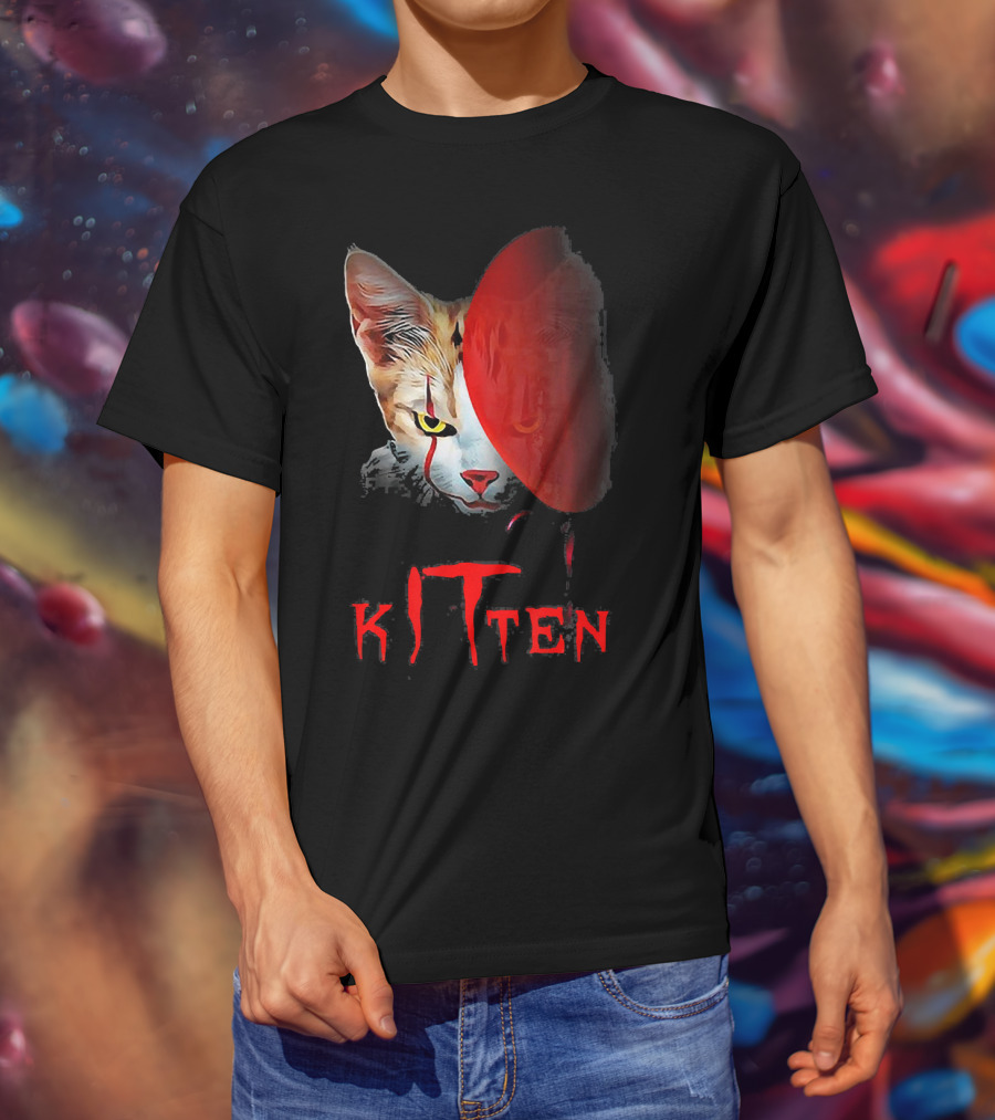 Kitten Cat Halloween Clown Red Balloon Horror T-Shirt