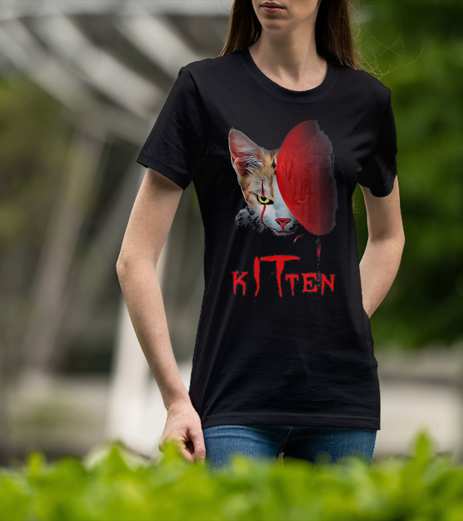 Kitten Cat Halloween Clown Red Balloon Horror T-Shirt
