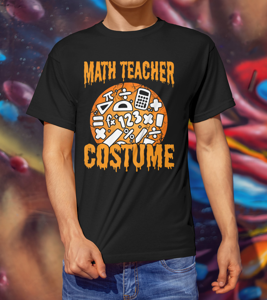 Math Teacher Costume Funny Halloween Party Math Symbols T-Shirt