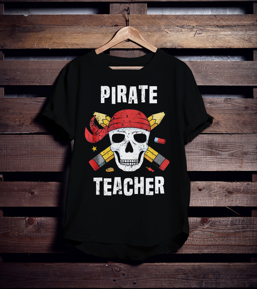 Pirate Teacher Skull With Pencils And Bandana T-Shirt