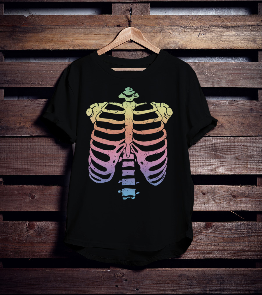 Halloween Skeleton Rib Cage Rainbow Zomb T-Shirt