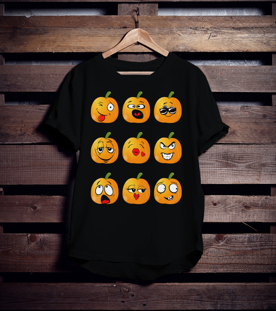 Pumpkin Emoji Faces Emo Expressions T-Shirt